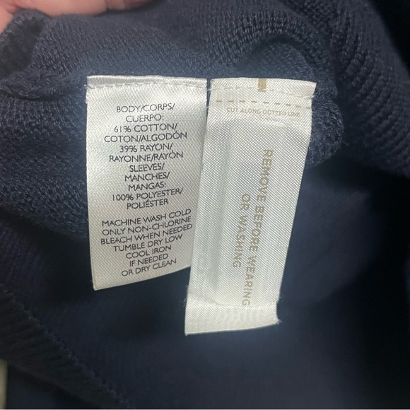 LOFT Navy Blue Knit Sweater Long Sleeves Open Shoulder Cotton Blend Medium - Picture 6 of 6